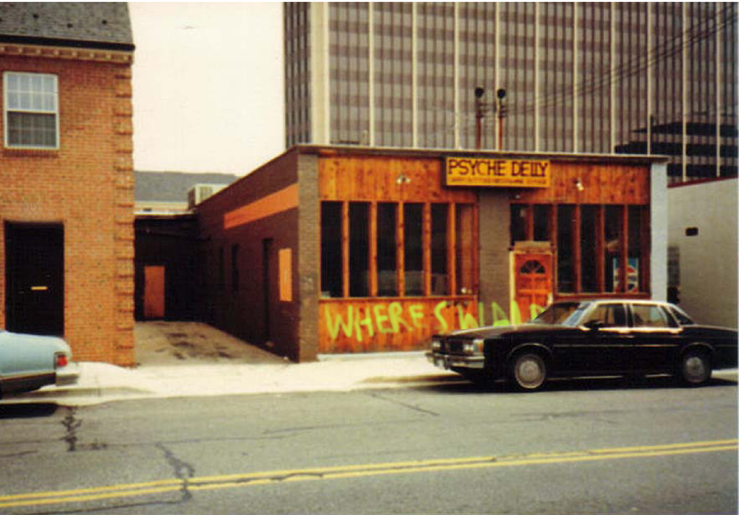 The front of the Psychedelly was vandalized last night after a performance by the Bozo Brigade